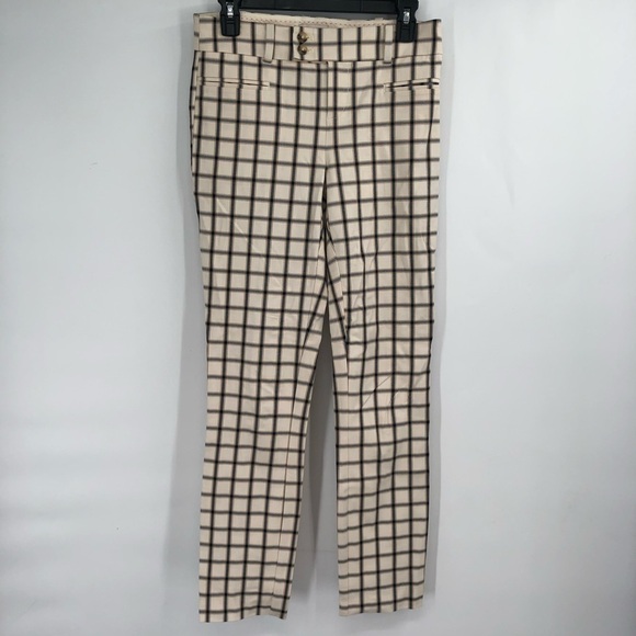 ANTHROPOLOGIE The Essential Slim Pant Check Plaid Windowpane 2T TALL LONG Inseam - Picture 2 of 9